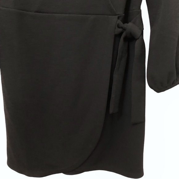 Texture & Thread Madewell Solid Black V-neck Faux Wrap Long Sleeve Dress M - Picture 7 of 9